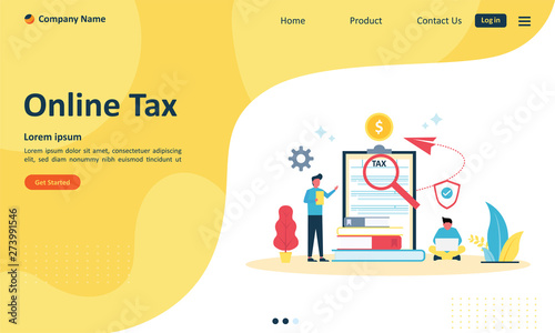 Online tax payment concept, People fill out a tax form online, Suitable for web landing page, ui, mobile app, banner template. Vector Illustration