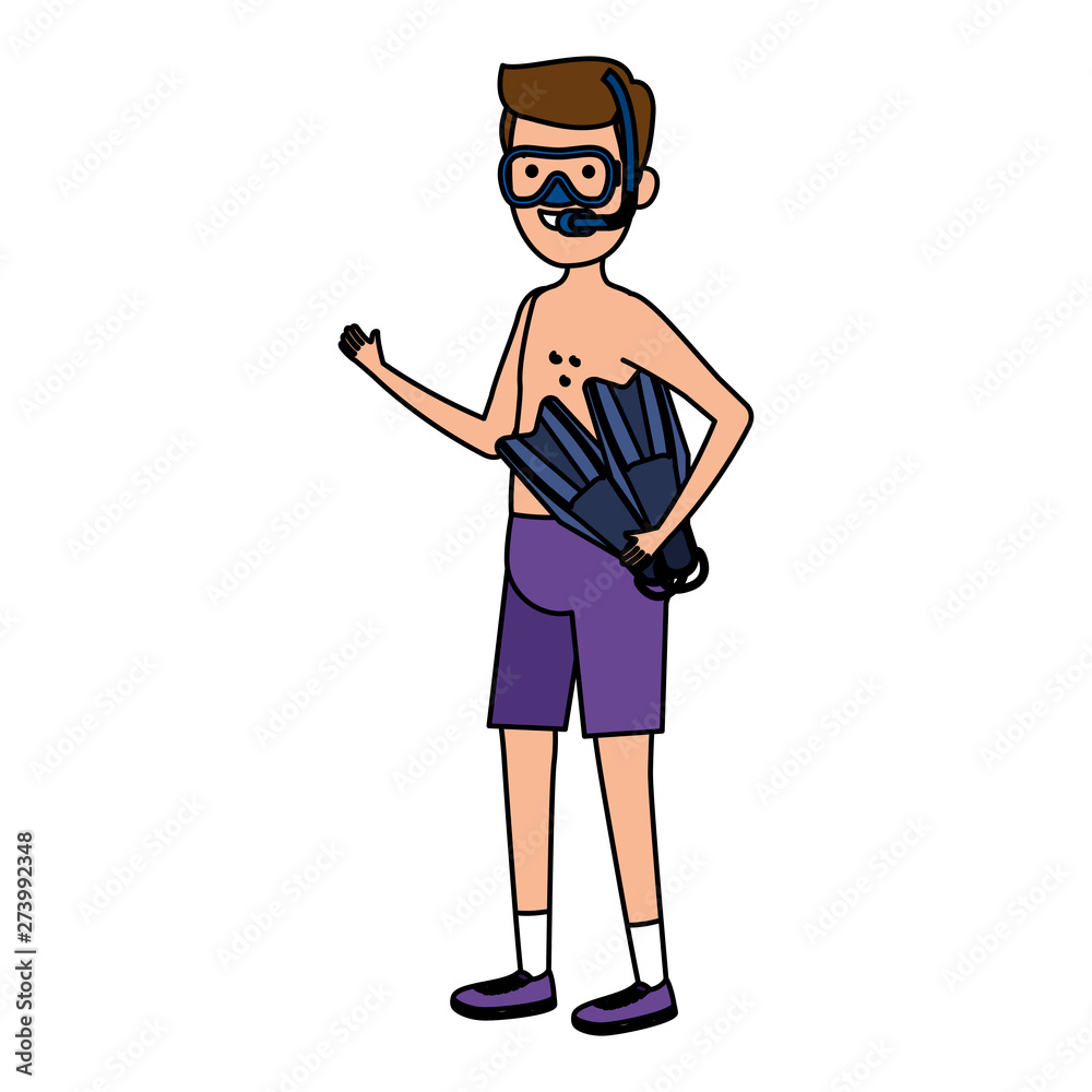 young man with swimsuit and diving equipment young man with swimsuit and diving equipment