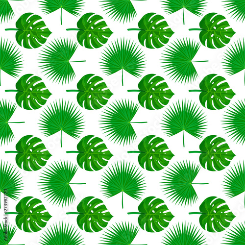Monstera palmetto Palm leaves seamless pattern