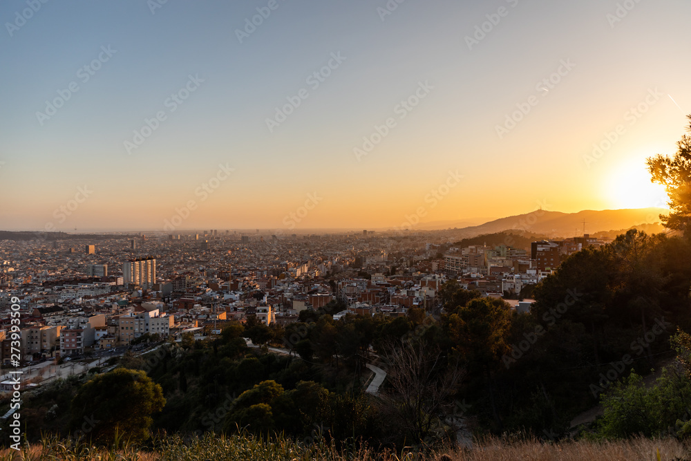 Views of the city of Barcelona during sunset