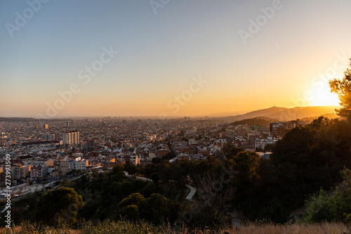 Views of the city of Barcelona during sunset