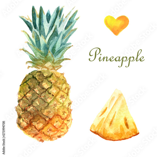 Watercolor tropical illustration with pineapple on a white background © Елизавета Порошина