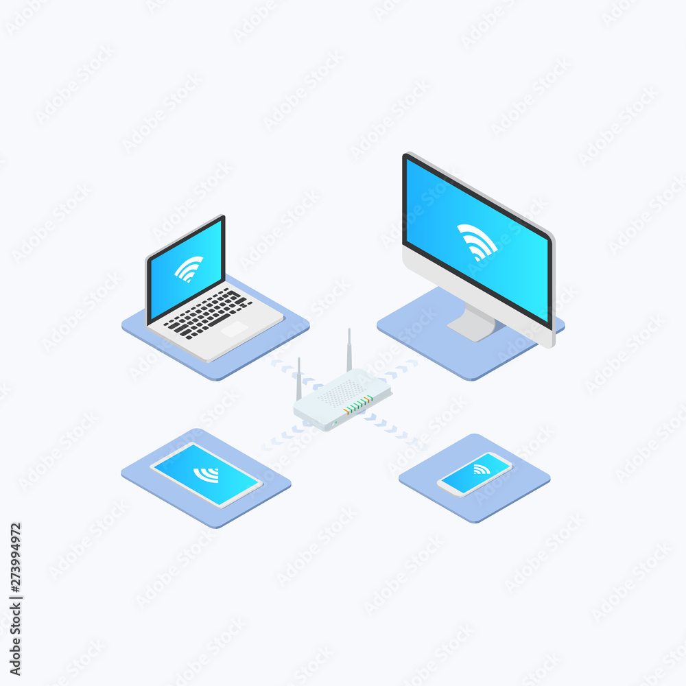 Wireless Network Connection Isometric Icon Design