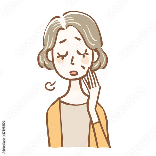 薄毛に悩むシニア女性のイラスト