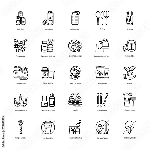 Zero Waste Line Icons Set