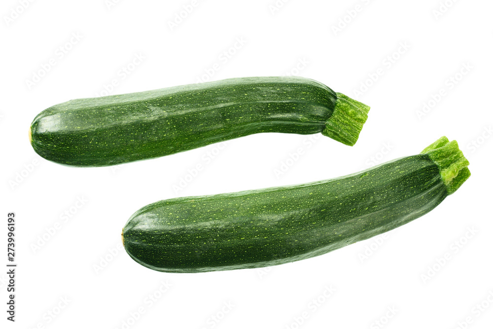 fresh green zucchini with slice isolated on white background. top view fresh green zucchini with slice isolated on white background. top view