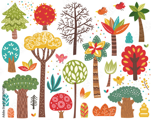 Cute Colorful Tree Elements Set