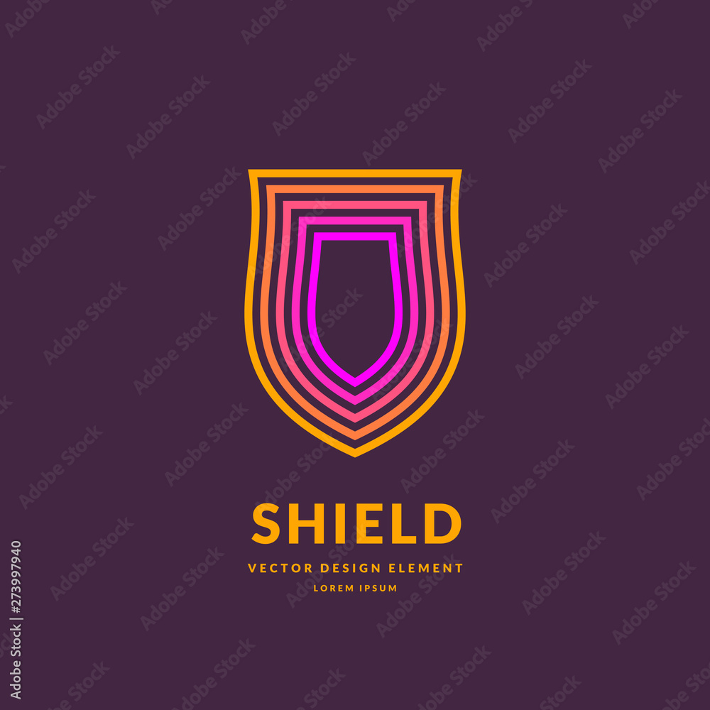Linear shield, a symbol of security and reliability. Minimalistic vector illustration. Linear shield, a symbol of security and reliability. Minimalistic vector illustration.