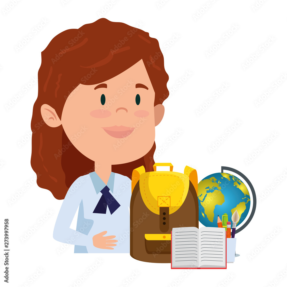 happy student girl with schoolbag and world map happy student girl with schoolbag and world map