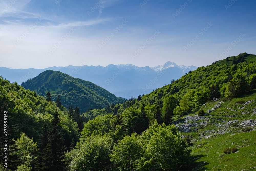 Mountain view towards Triglav in Slovenian alps