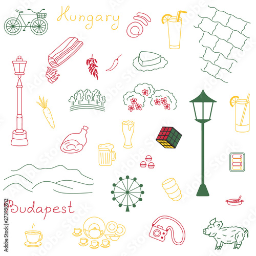 Icons set of Europe Hungary vector illustration sketch logo silhouette