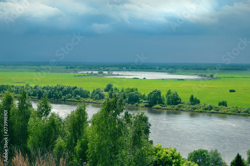 Fototapeta Naklejka Na Ścianę i Meble -  Panoramic views of the natural landscape: the river, the fields, the city