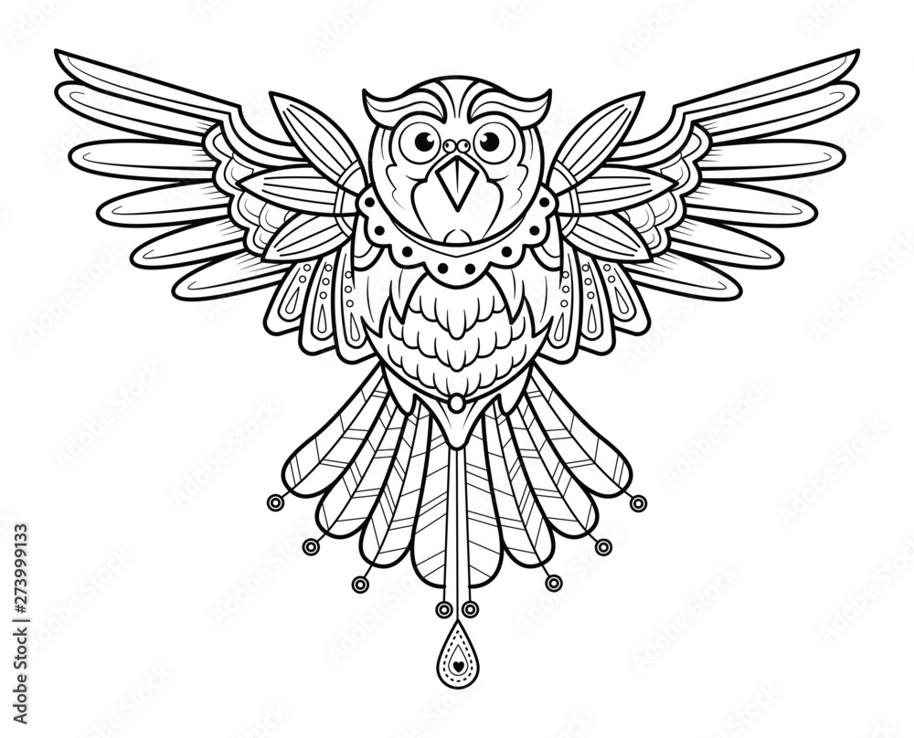 Hand drawn bird adult coloring page vector. Stock Vector | Adobe Stock