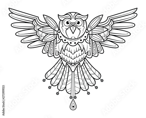 Hand drawn bird adult coloring page vector.