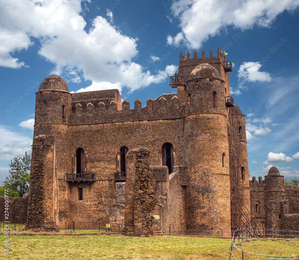Fasil Ghebbi, Royal fortress-city within Gondar, Ethiopia. Founded in 17th century by Emperor Fasilides. Imperial palace castle complex is also called Camelot of Africa. UNESCO World Heritage Site.