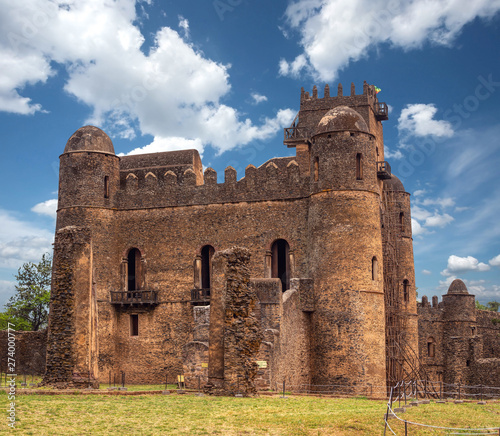Fasil Ghebbi, Royal fortress-city within Gondar, Ethiopia. Founded in 17th century by Emperor Fasilides. Imperial palace castle complex is also called Camelot of Africa. UNESCO World Heritage Site.