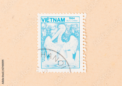 VIETNAM - CIRCA 1984: A stamp printed in Vietnam shows a pelican, circa 1984