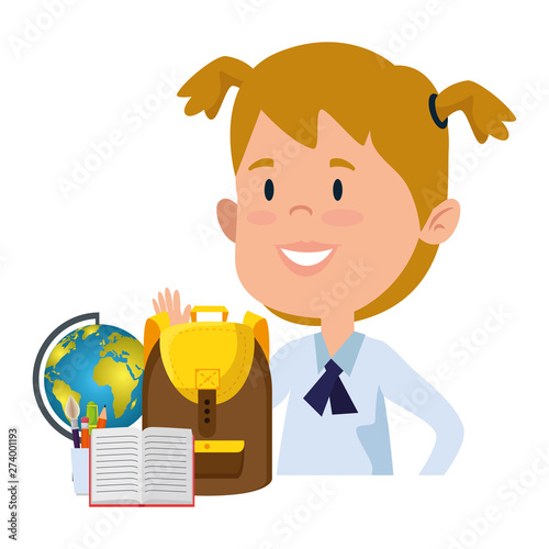 happy student girl with schoolbag and world map