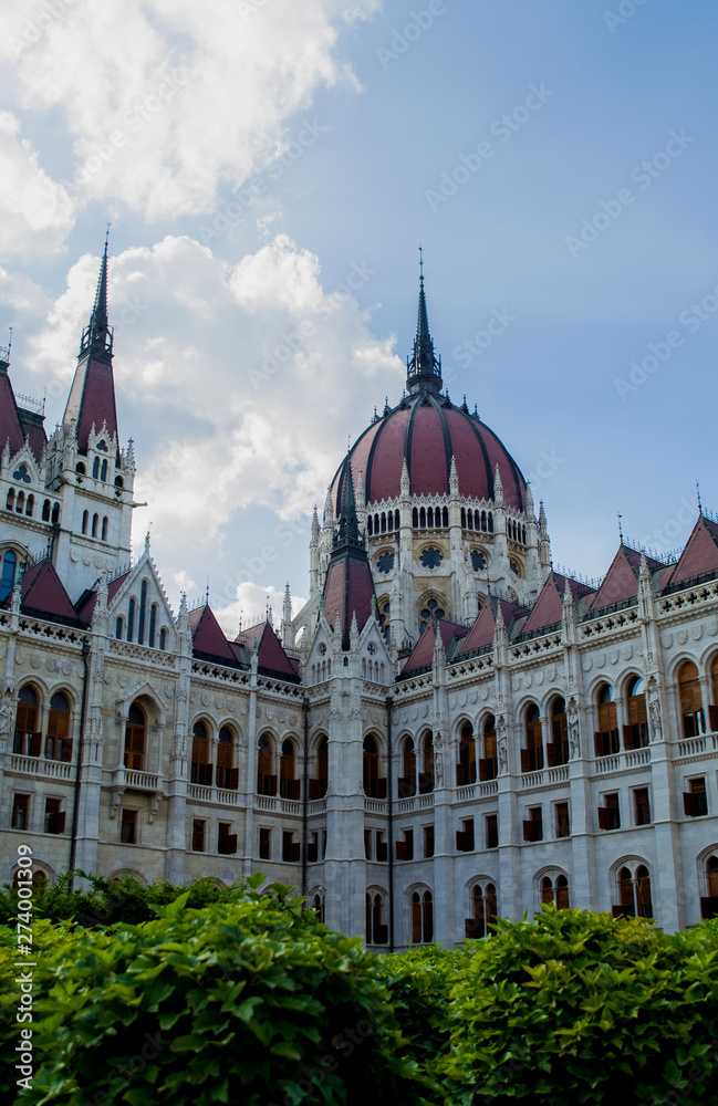10.06.2019. Hungary, Budapest. Beautiful view of the main attraction of the city Parliament. Architecture. Castle