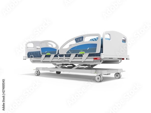 hospital bed with electronic control from the remote 3d render on white background with shadow