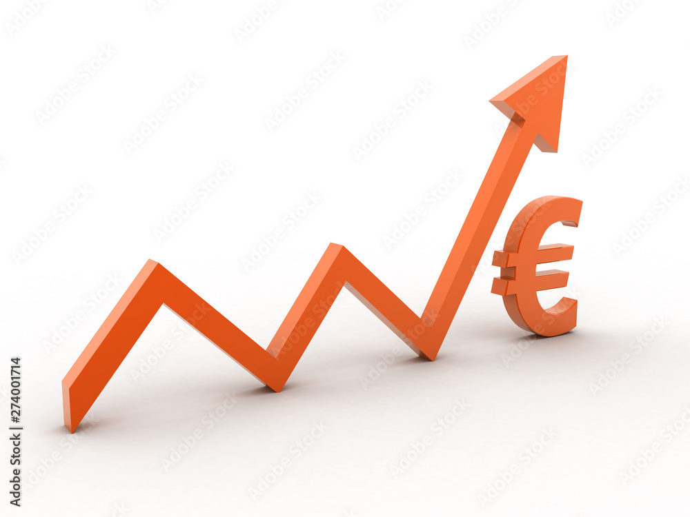 3d rendered of Euro symbol and arrow isolated on white background 3d rendered of Euro symbol and arrow isolated on white background