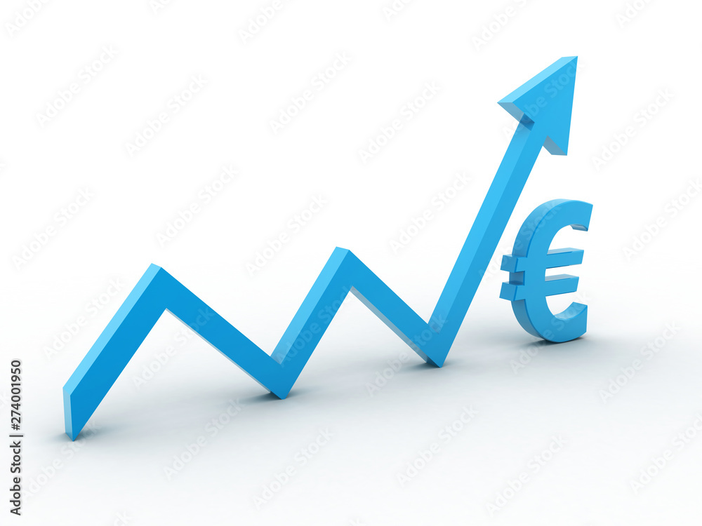3d rendered of Euro symbol and arrow isolated on white background