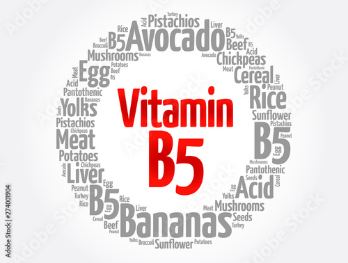 Vitamin B5 word cloud collage, health concept background