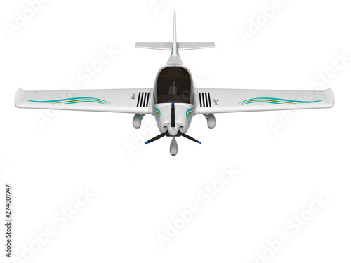 White light aircraft flies down with blue inserts on the wings 3d render on white background no shadow photo