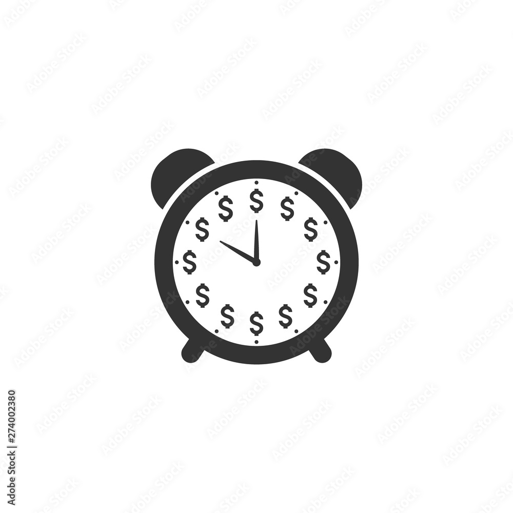 Dial clock, traditional alarm watch with dollar digits vector icon. Stopwatch with arrows and alarm bells, time is money concept. Dial clock, traditional alarm watch with dollar digits vector icon. Stopwatch with arrows and alarm bells, time is money concept.