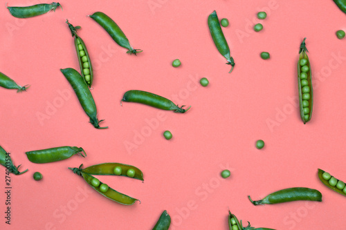 Top view of fresh vegetable. Repetition concept. Peas pattern