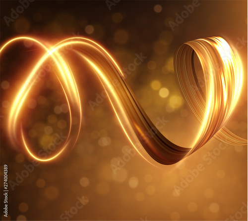 Golden shiny light trail lines vector background. EPS10