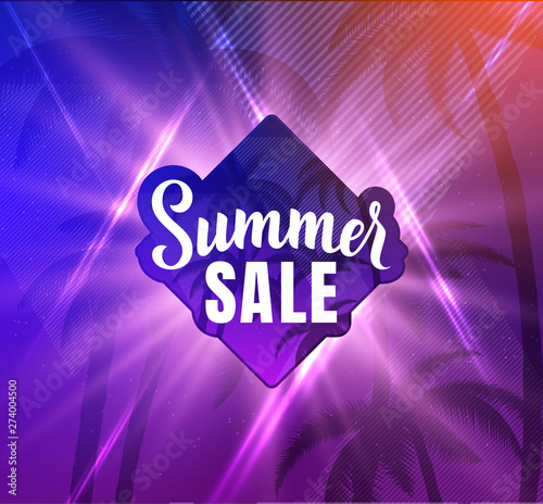 Summer disco poster in trendy neon colors. Vector background.