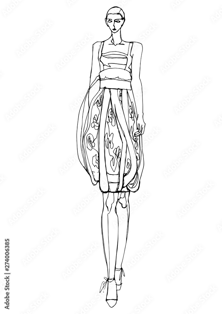 Fashion silhouette of model in one line art style Fashion silhouette of model in one line art style