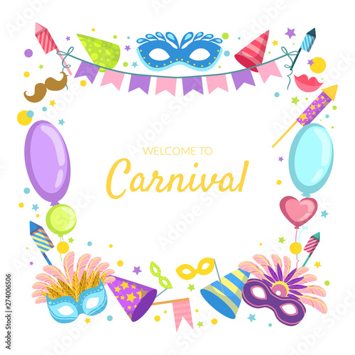 Welcome to Carnival Banner Template, Celebration Festive Vector Illustration