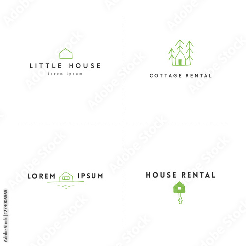 Set of vector hand drawn logo templates in colour for real estate companies. House rental theme.
