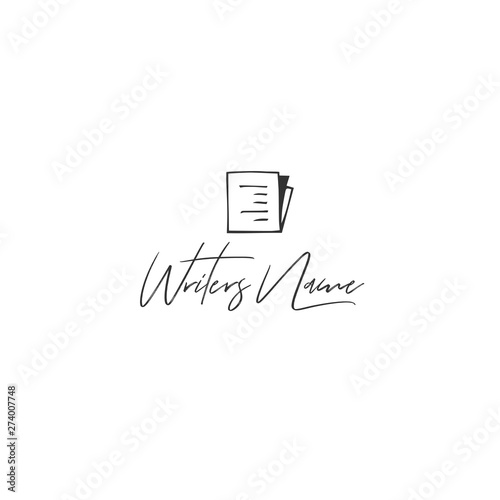 Vector hand drawn logo template with a written paper. Publishing, writing and copywrite theme.