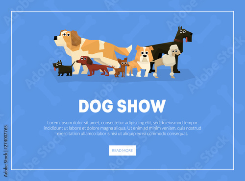 Dog Show Banner, Landing Page Template, Pet Show Competition Web Page Vector Illustration