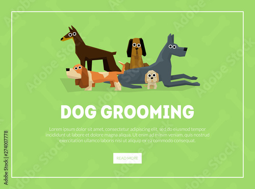 Dog Grooming Banner, Landing Page Template, Pet Grooming Service Salon Vector Illustration