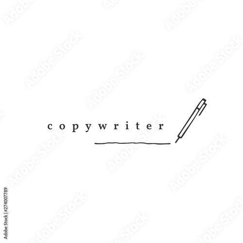 Writing, copywrite and publishing theme. Vector hand drawn logo template, a pen.