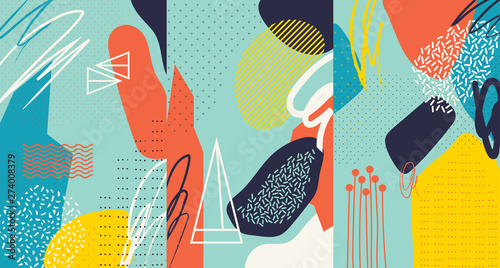 Creative doodle art header with different shapes and textures. Collage. Vector © sobakapavlova