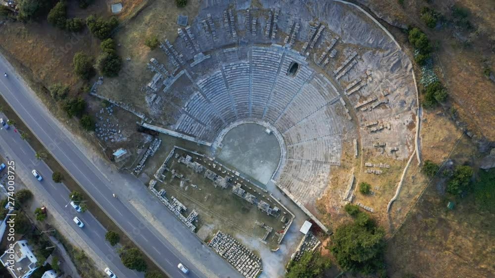 Top view of Halicarnassus Ancient City. Amphitheater in the resort town of Bodrum. Aerial footage 4k Top view of Halicarnassus Ancient City. Amphitheater in the resort town of Bodrum. Aerial footage 4k