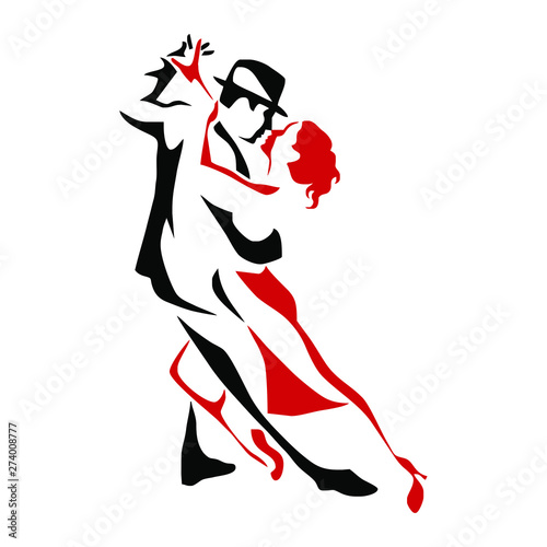 Tango dancing couple man and woman vector illustration, logo, icon for dansing school, party