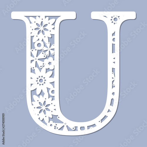 Laser cutting pattern. Letter U. Vector