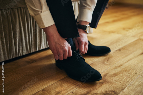 businessman clothes shoes, man getting ready for work,groom morning before wedding ceremony. Men Fashion