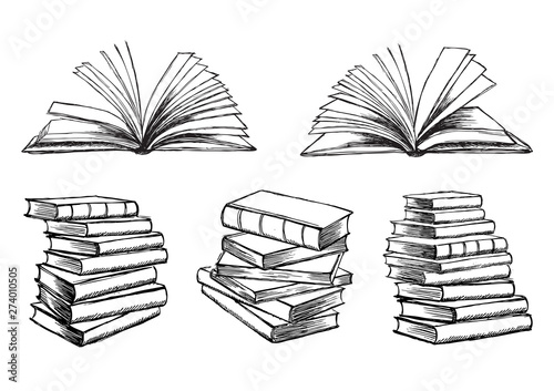 Book Hand Drawn illustration in sketch style.	