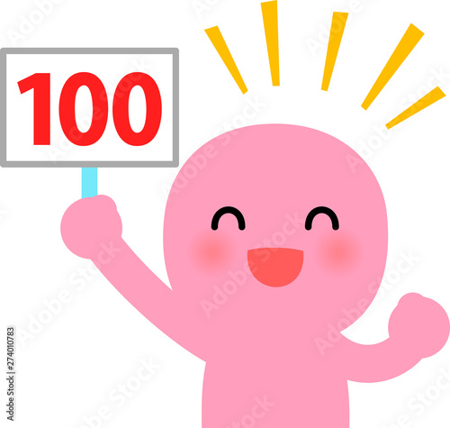 100点の札を掲げる人物