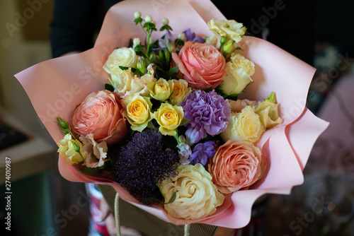 bouquet of flowers in the floristry shop wedding salon	 photo