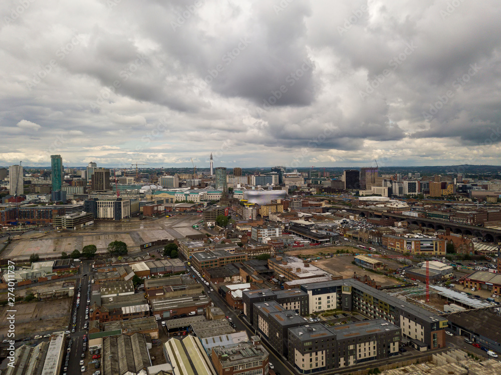 Fototapeta premium Aerial view of the city centre skyline of Birmingham, UK
