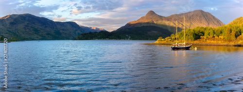 Panoramic scenery of beautiful Loch Leven  in sunset , Glencoe , Scotland photo