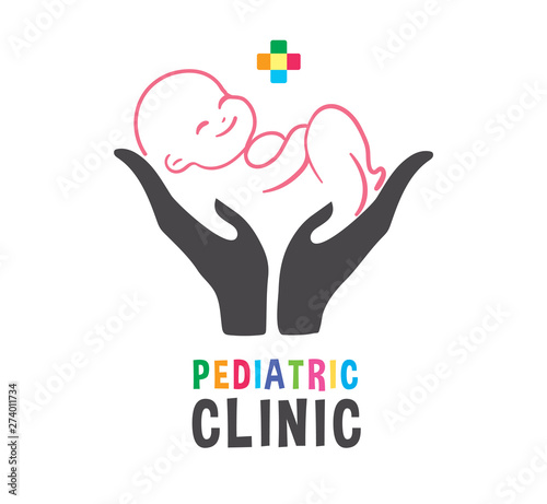 Newborn Child on Hand Logo Pediatric Clinic Banner
